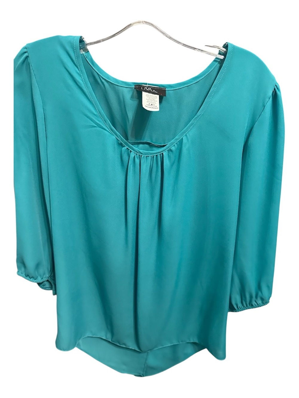 Women's Teal Scoop-Neck Blouse with Three-Quarter Sleeves